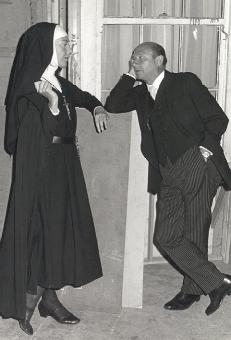 Donald Pleasence on the set with Eileen Atkins